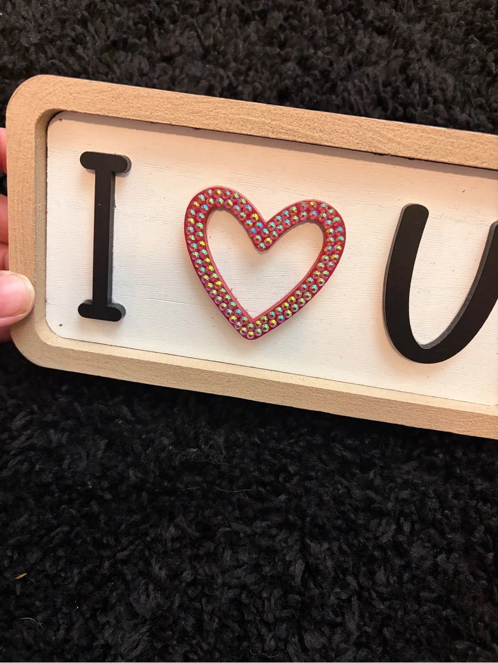 I ♥ U Decorative Wood Sign - Rhinestone Heart